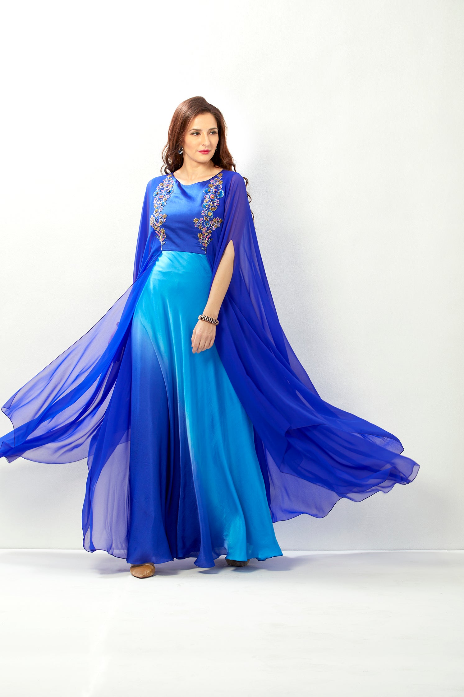 Dark blue Anarkali gown with cape – TheStylease.com